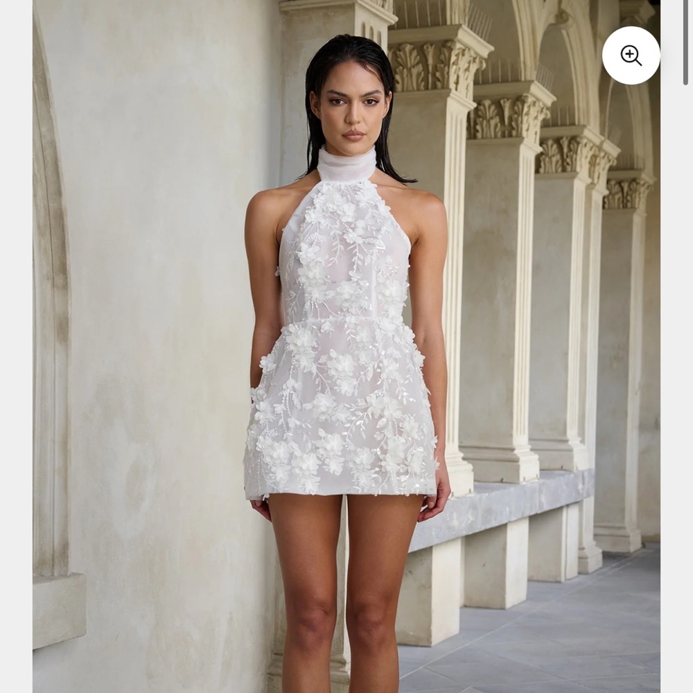 Elegant White Floral Halter Dress